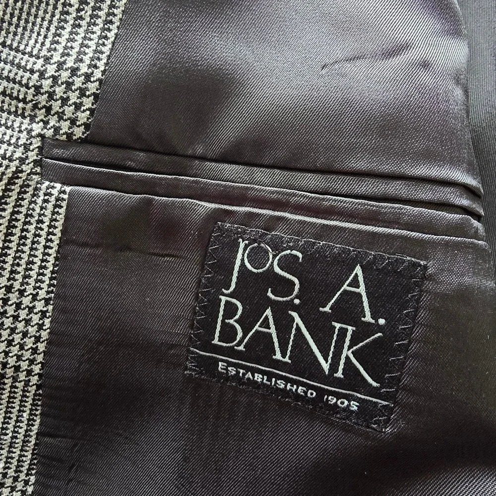 Jos A Bank Mens 48R Silk‎ Wool Blend Glen Plaid Blazer Sport Coat Black White